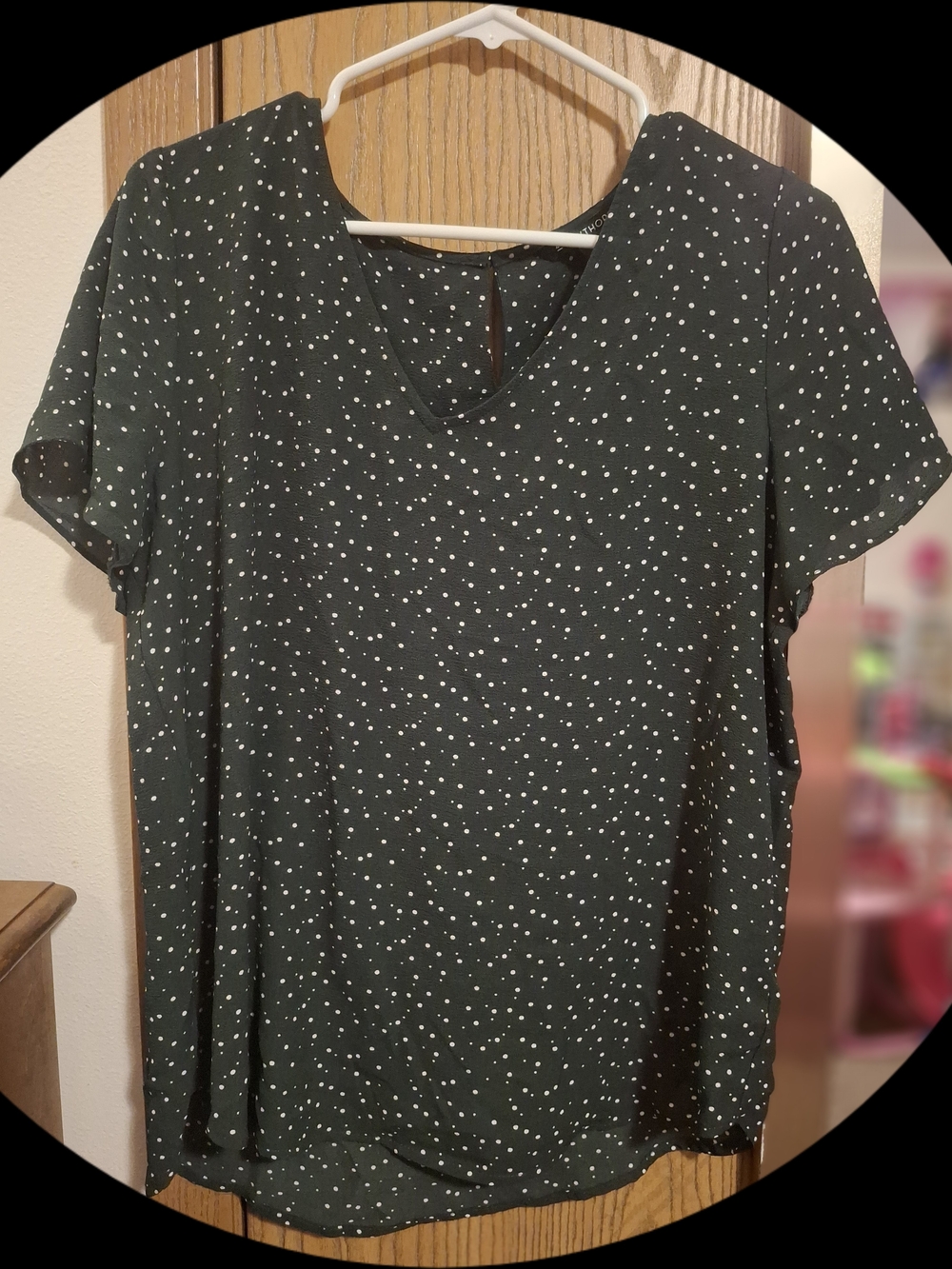 41 Hawthorn Forest Green V-Neck Dot Blouse